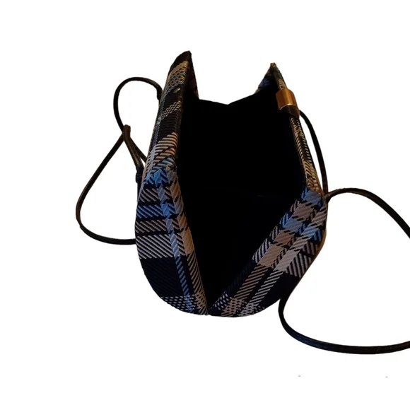 Rare Vintage Minaudière Snap Close Hard Body Bag: Blue, Black, Gold, Tan Plaid - Picture 7 of 12